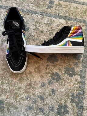 Vans Black High-Top Sneakers with Rainbow Wave Detail 10.5